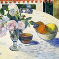 Поль Гоген - Цветы и ваза с фруктами на столе